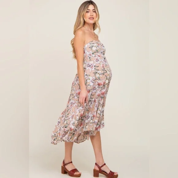 Pinkblush strapless floral handkerchief hem midi nwot - Picture 2 of 5